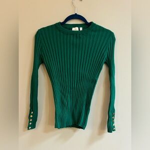 Cyrus Green Ribbed Button Detail Long Sleeve Casual Shirt Blouse Top Sweater